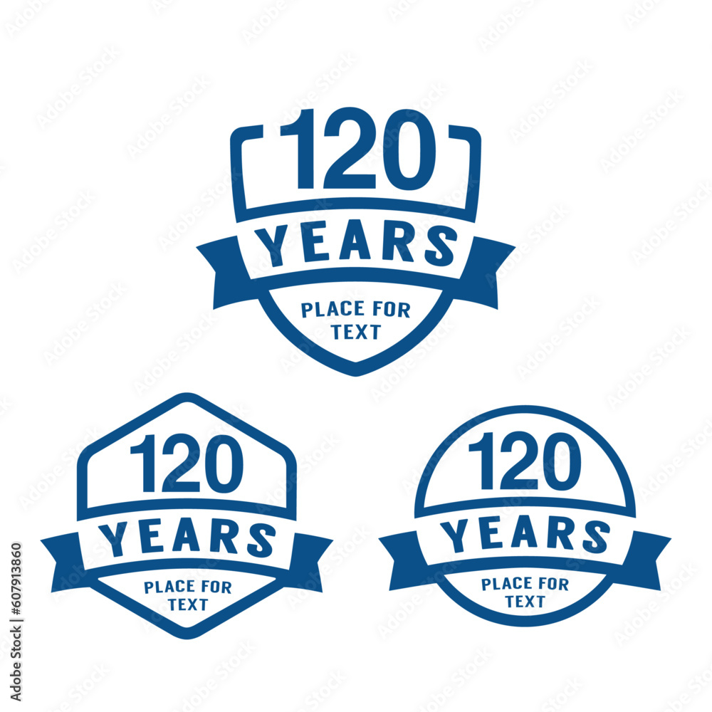 120 years anniversary celebration logotype. 120th anniversary logo collection. Set of anniversary design template. Vector illustration.
