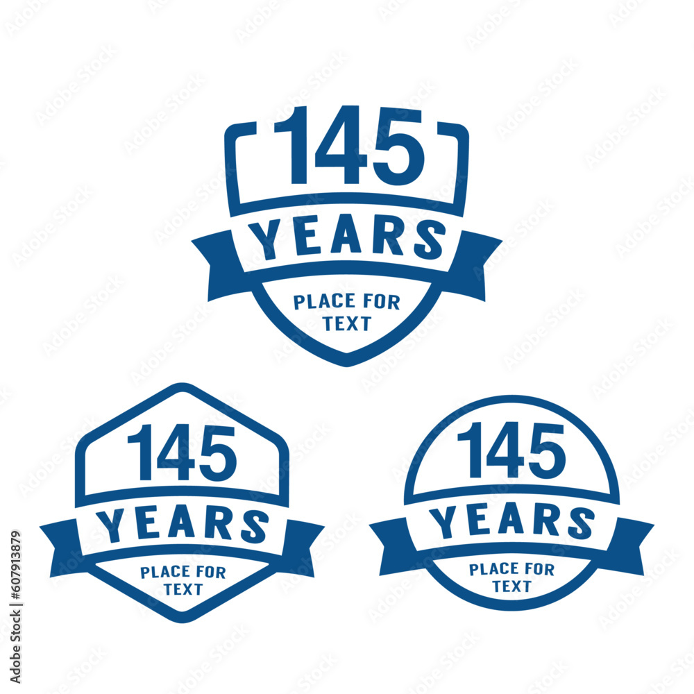 Obraz premium 145 years anniversary celebration logotype. 145th anniversary logo collection. Set of anniversary design template. Vector illustration. 