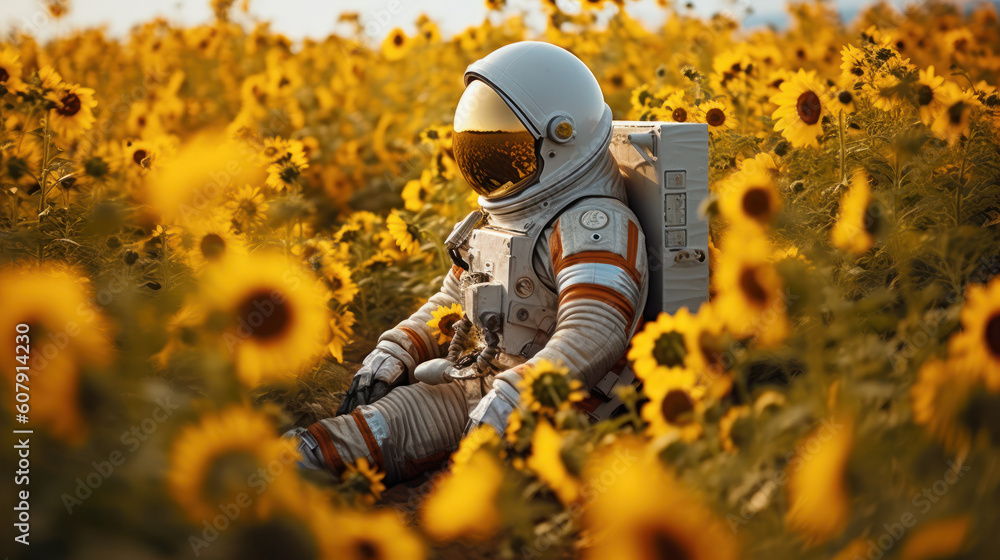 Solar Serenity: An Astronaut Amidst Sunflowers. Generative AI Solar Serenity: An Astronaut Amidst Sunflowers. Generative AI