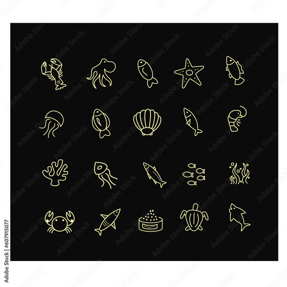 fish seafood icons set fish seafood icons set