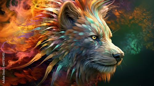 lion with flames coming out of its mane and eyes, Generative Ai
