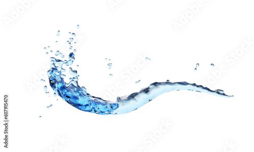 3D rendering, blue water splash isolated on clear png background. liquid bubble, water wave, splashing of fluid water, aqua translucent, Hydro Essence for moisturizer.