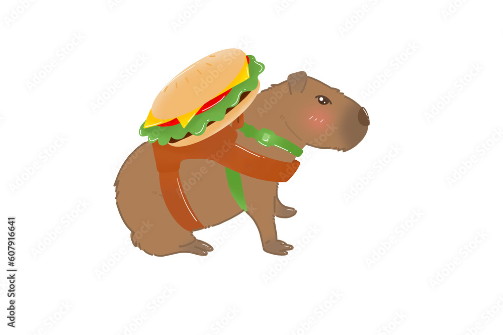 Naklejka premium Capybara hamburger 