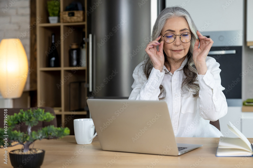 Elegant good-looking senior woman working on laptop Elegant good-looking senior woman working on laptop