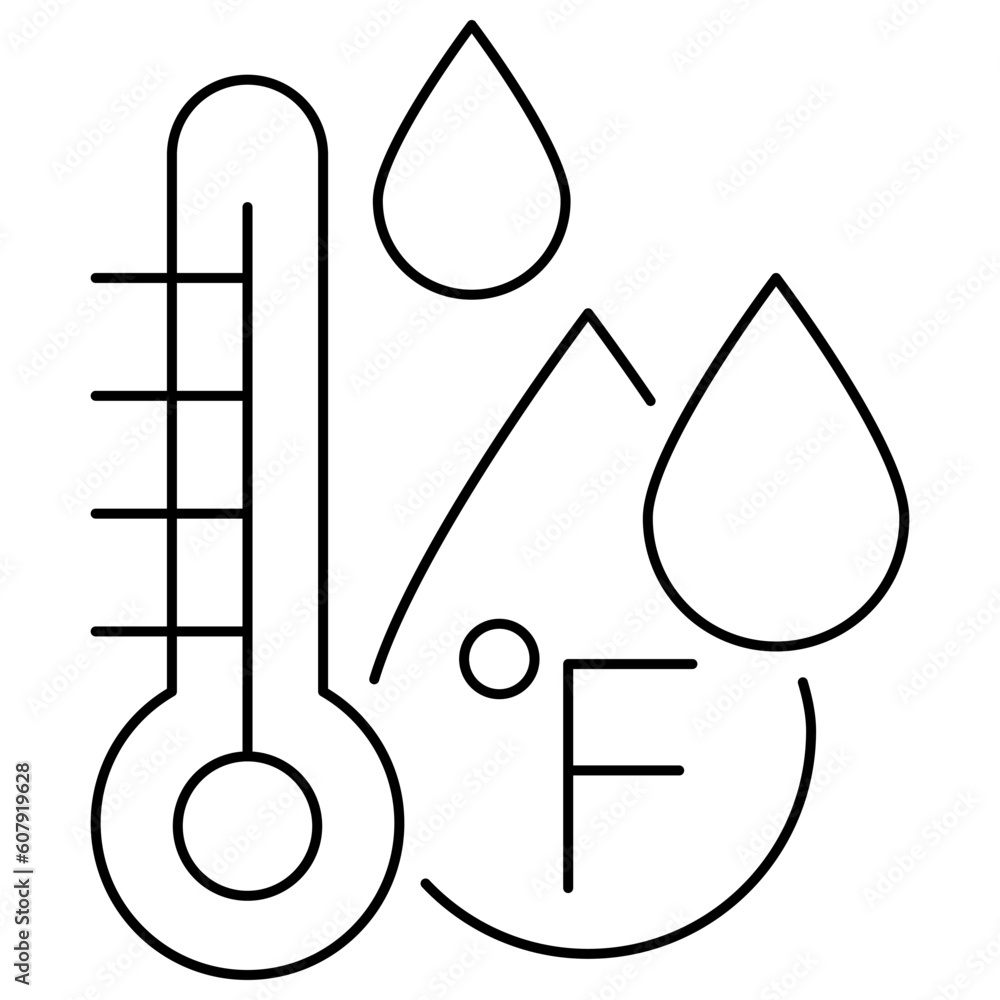 Thin line vector black icon of the water temperature measured in