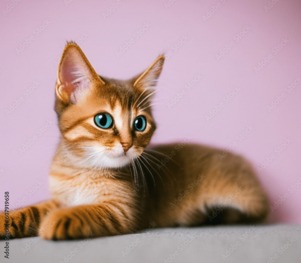 cute little brown tabby cat animal, pet, sitting studio Generative AI cute little brown tabby cat animal, pet, sitting studio Generative AI
