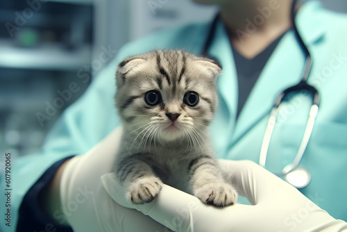 A kitten cat being checked at the veterinary created with Generative AI