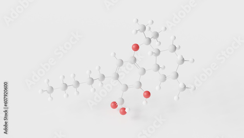 tetrahydrocannabinolic acid molecule 3d, molecular structure, ball and stick model, structural chemical formula thca
