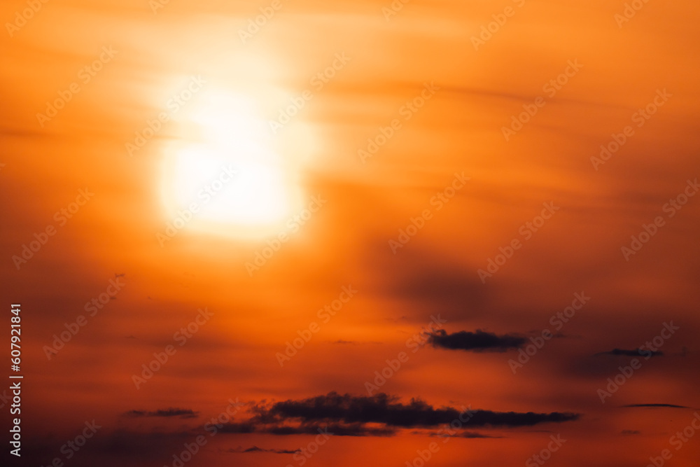 Cloudy evening red sky with sunshine. Background photo