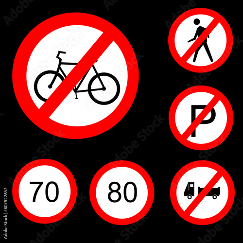 Vector illustration of six Round Prohibitory Road Signs Set 3