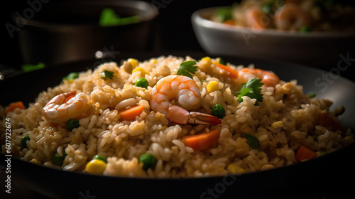 A Symphony of Flavors: Irresistible Shrimp Fried Rice, Packed with Succulent Goodness, Generative AI