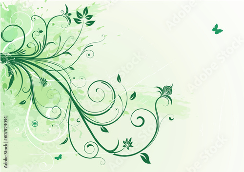 Vector illustration of green Grunge Floral Background