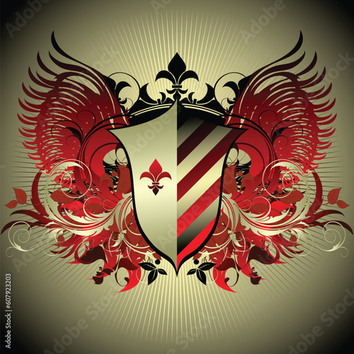 ornamental shield, this illustration may be usefull as designer work.