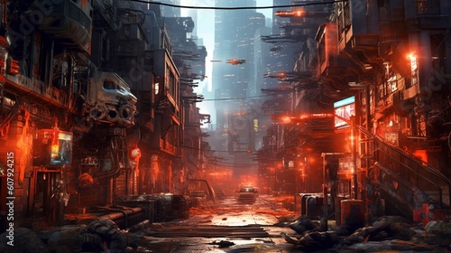 apocalyptic cyber punk city background image. Generative AI. © 121icons