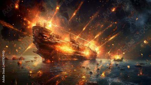 Attack ships on fire off the shoulder of orion. Generative AI.