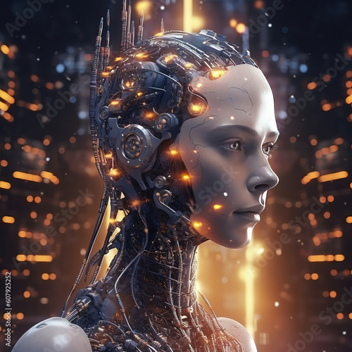 AI, Machine learning, Hand of robot touching on big data network, revolution of AI, Data exchange, deep learning, Science and artificial intelligence technology, innovation of futuristic.  background © Lucky Fenix