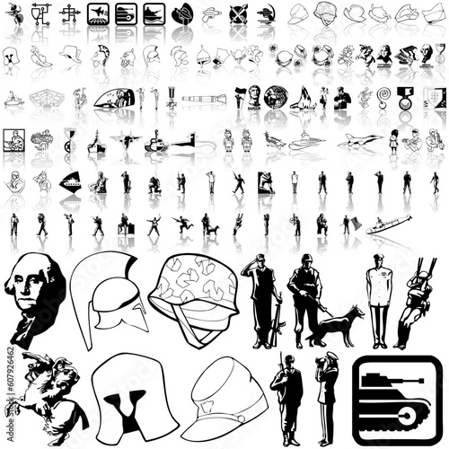 Army set of black sketch. Part 4. Isolated groups and layers.