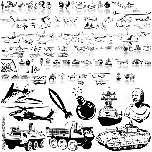 Army set of black sketch. Part 6. Isolated groups and layers.