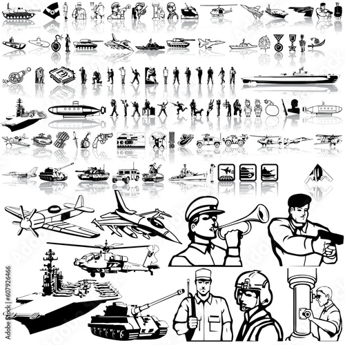 Army set of black sketch. Part 5. Isolated groups and layers.