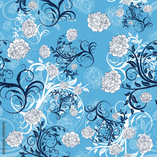 Seamless vector floral background. For easy making seamless pattern just drag all group into swatches bar, and use it for filling any contours.