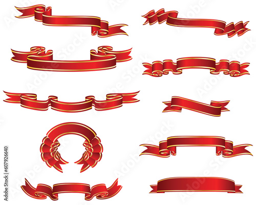 Set of different vector ribbons on white background