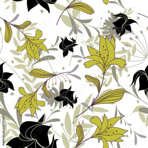 Seamless vector floral background. For easy making seamless pattern just drag all group into swatches bar, and use it for filling any contours.