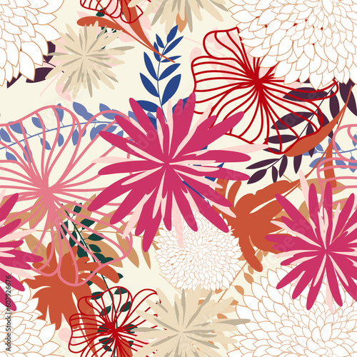 Seamless vector floral background. For easy making seamless pattern just drag all group into swatches bar, and use it for filling any contours.