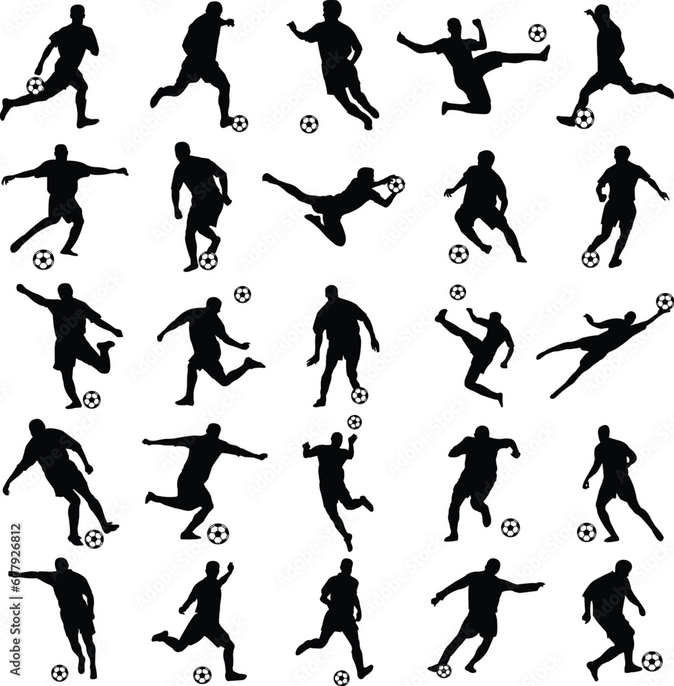 25 different soccer players silhouettes - vector 25 different soccer players silhouettes - vector