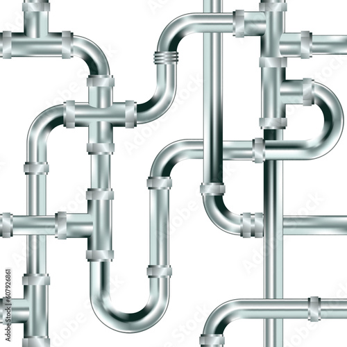 Seamless water pipe or plumbing background. Stainless steel texture.