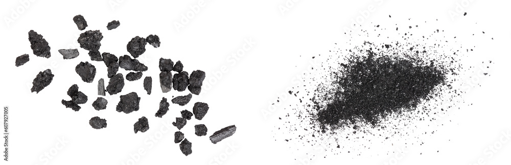 particles of charcoal isolated on white background with full depth of field particles of charcoal isolated on white background with full depth of field