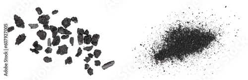 particles of charcoal isolated on white background with full depth of field