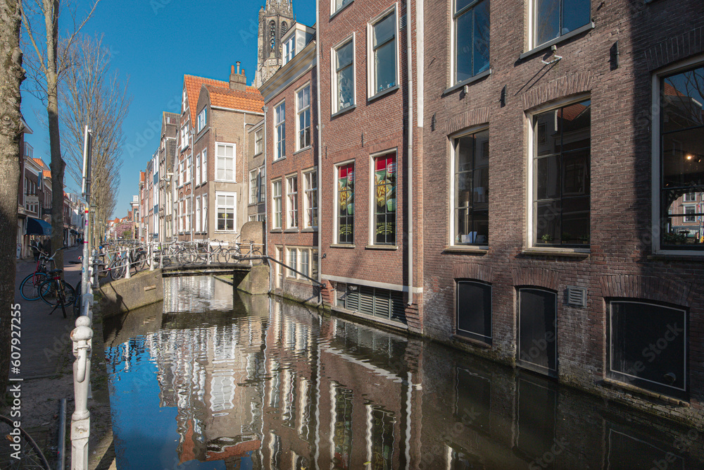 Canals and Brick Houses in Old Town Delft, Netherlands