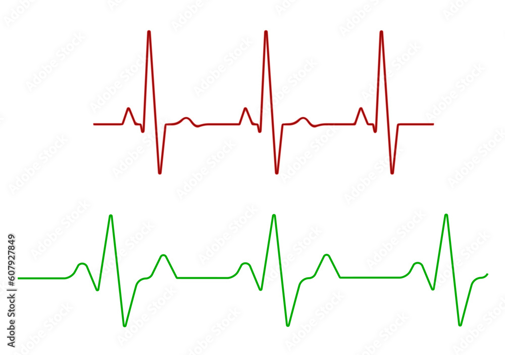Heart rate graph. Heart beat line. Ekg icon wave. Red and green color. Sound wave line. Medical design.	
