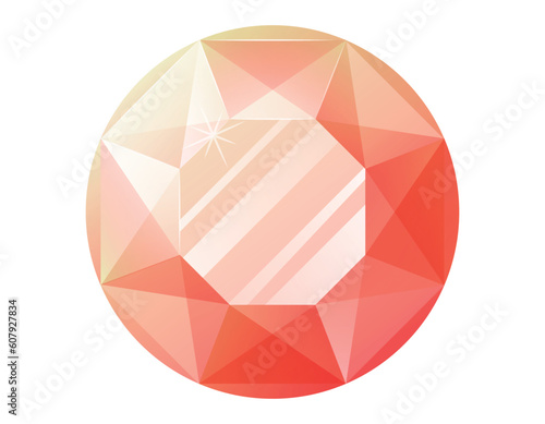 Round red shining realistic gemstone. Vector isolated cartoon precious ruby.