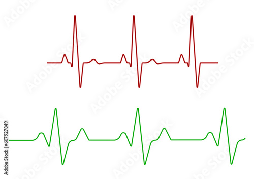 Heart rate graph. Heart beat line. Ekg icon wave. Red and green color. Sound wave line. Medical design.	
