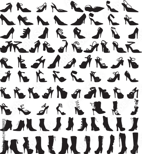 Almost 100 different women's shoes! Vector, fully editable.