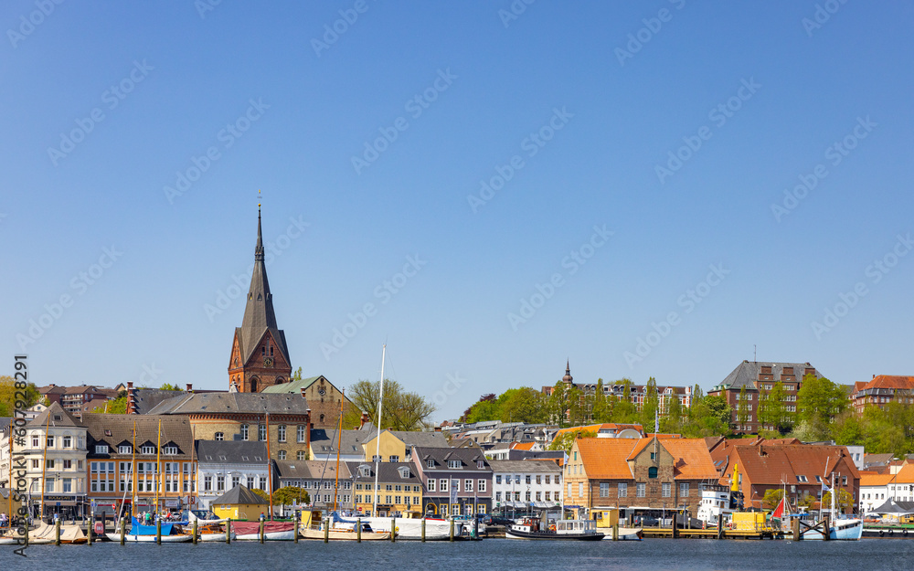 Naklejka premium Walking in Flensburg's streets along the sea side, Germany