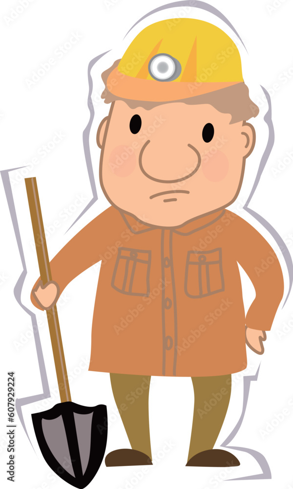 Illustration of worker holding spade. Illustration of worker holding spade.