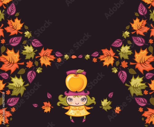 Harvest girl card - vector illustration. With space for your text.