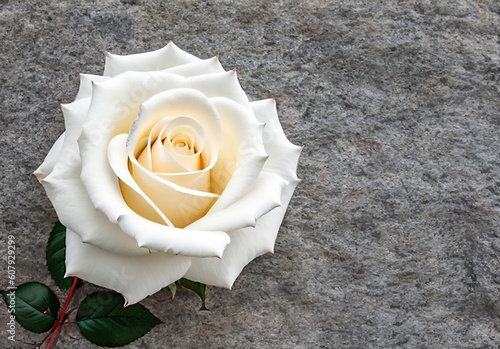 Andacht / im Gedenken - Weiße Rose auf einem Grabstein photo