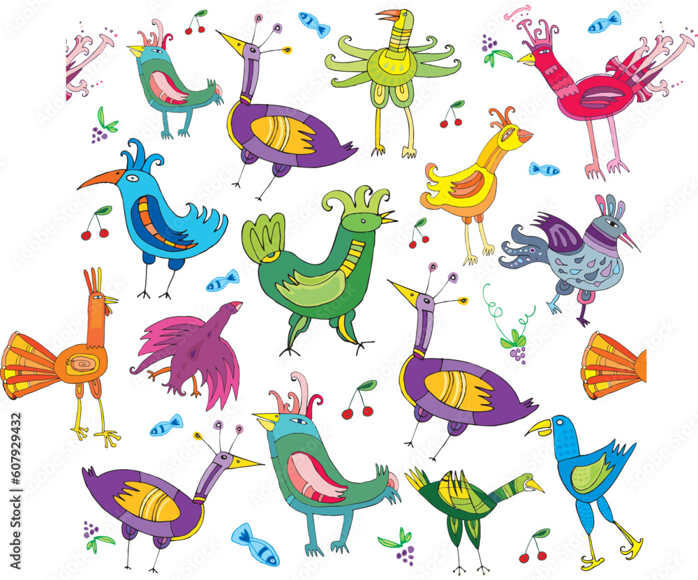 Fototapeta premium Colorful cute birds - seamless texture