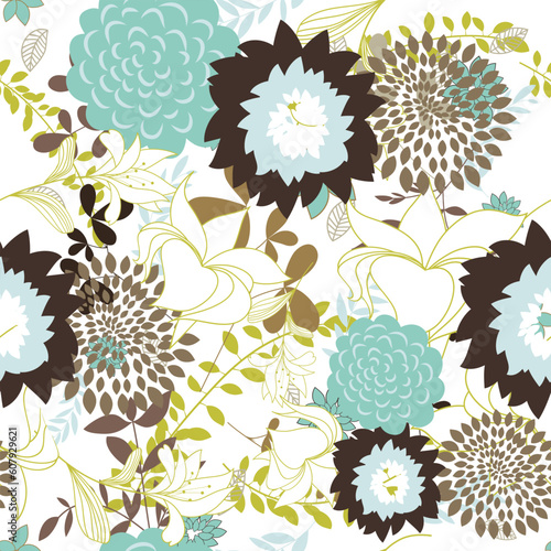 Seamless vector floral background. For easy making seamless pattern just drag all group into swatches bar, and use it for filling any contours.