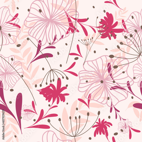 Seamless vector floral background. For easy making seamless pattern just drag all group into swatches bar, and use it for filling any contours.