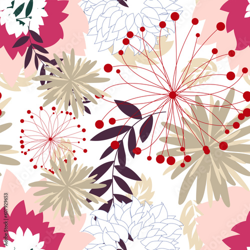 Seamless vector floral background. For easy making seamless pattern just drag all group into swatches bar, and use it for filling any contours.
