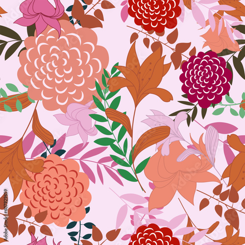 Seamless vector floral background. For easy making seamless pattern just drag all group into swatches bar, and use it for filling any contours.