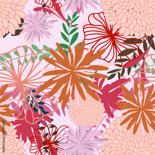 Seamless vector floral background. For easy making seamless pattern just drag all group into swatches bar, and use it for filling any contours.