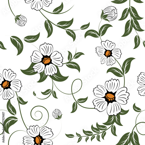 Seamless vector floral background. For easy making seamless pattern just drag all group into swatches bar, and use it for filling any contours.
