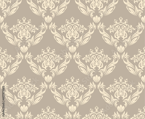 Damask seamless vector background.  For easy making seamless pattern just drag all group into swatches bar, and use it for filling any contours.