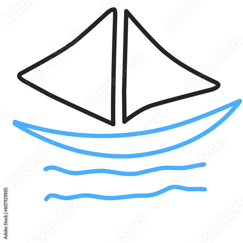 Simple Sailboat dhow boat ship on Sea Ocean Wave with line art style logo