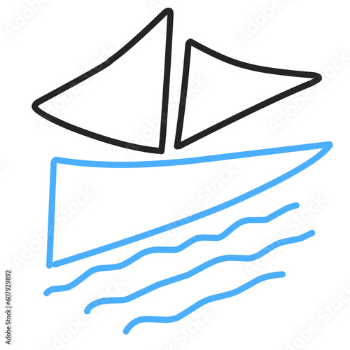 Simple Sailboat dhow boat ship on Sea Ocean Wave with line art style logo